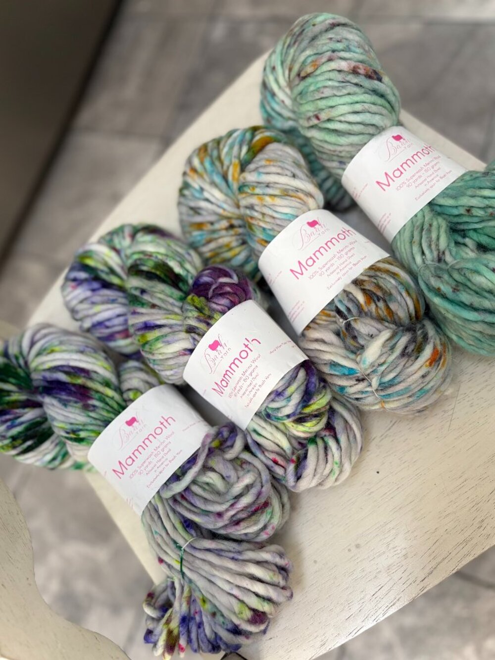 Immaculate Four Skeins of Baah Yarn Mammoth Super Bulky 100% Merino OOAK Colors